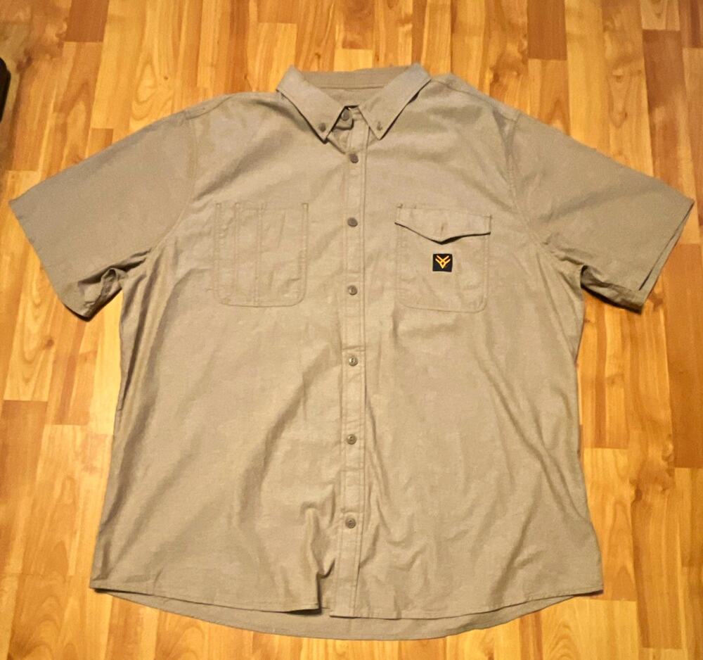 HAWX Men's 2XL Brown/Tan Solid Woven Pocket Short Sleeve Button-Up Shirt NWOT